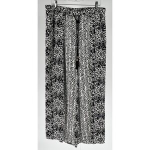 CHICO'S Mixed Woven Wrap Palazzo Pants Size 2 US 12 LG Black White Wide Leg